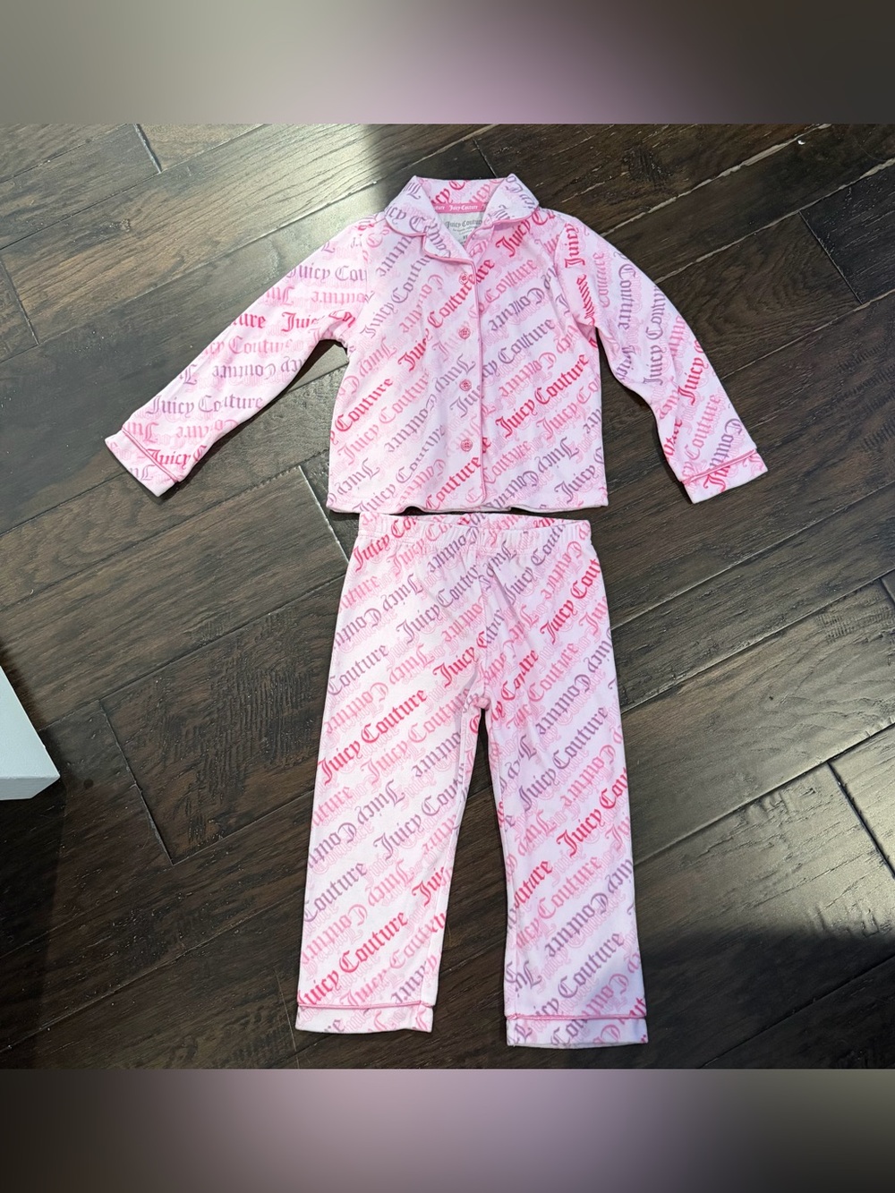 Juicy couture pink logo pajamas set button down shirt and pants
